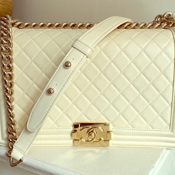 CHANEL Handbags - Chanel Lambskin Ivory Boy Bag